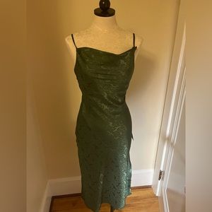NWT Lulu’s You’re My Type Sage Green Satin Jacquard Midi Slip Dress Size XS